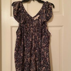 Loft blouse size 24 navy background floral pattern